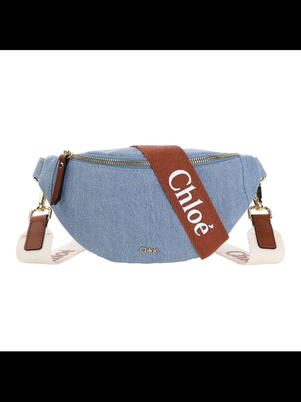 Chloé Light Blue Denim Crossbody with Brown Branded Strap